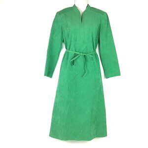 Vtg 70s Dress Posh Ultrasuede 10 Green Classic Preppy Secretary Belted Pockets